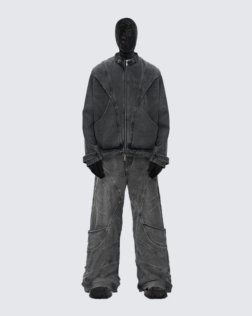 Deconstructed Dark Denim Straight-Leg Pants