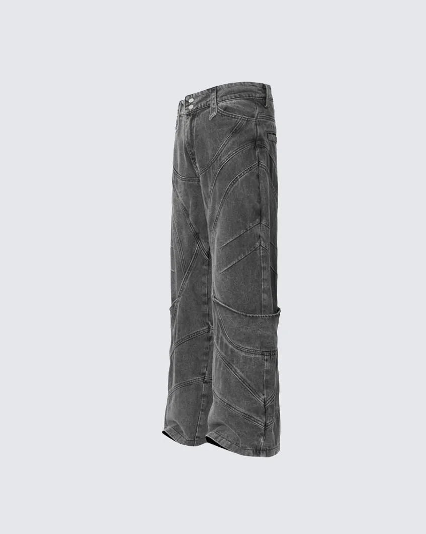 Deconstructed Dark Denim Straight-Leg Pants