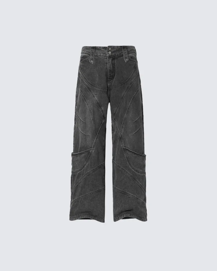 Deconstructed Dark Denim Straight-Leg Pants