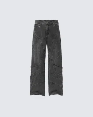 Deconstructed Dark Denim Straight-Leg Pants