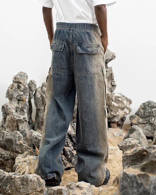 Distressed Multi-Pocket Wide-Leg Cargo Pants
