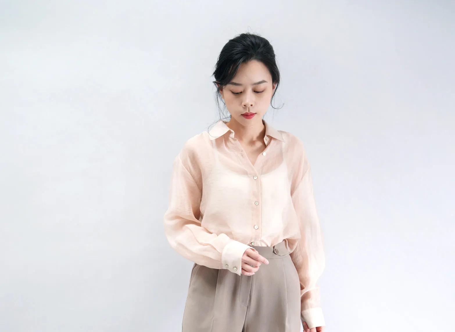 Dusty pink chifon sheer shirt