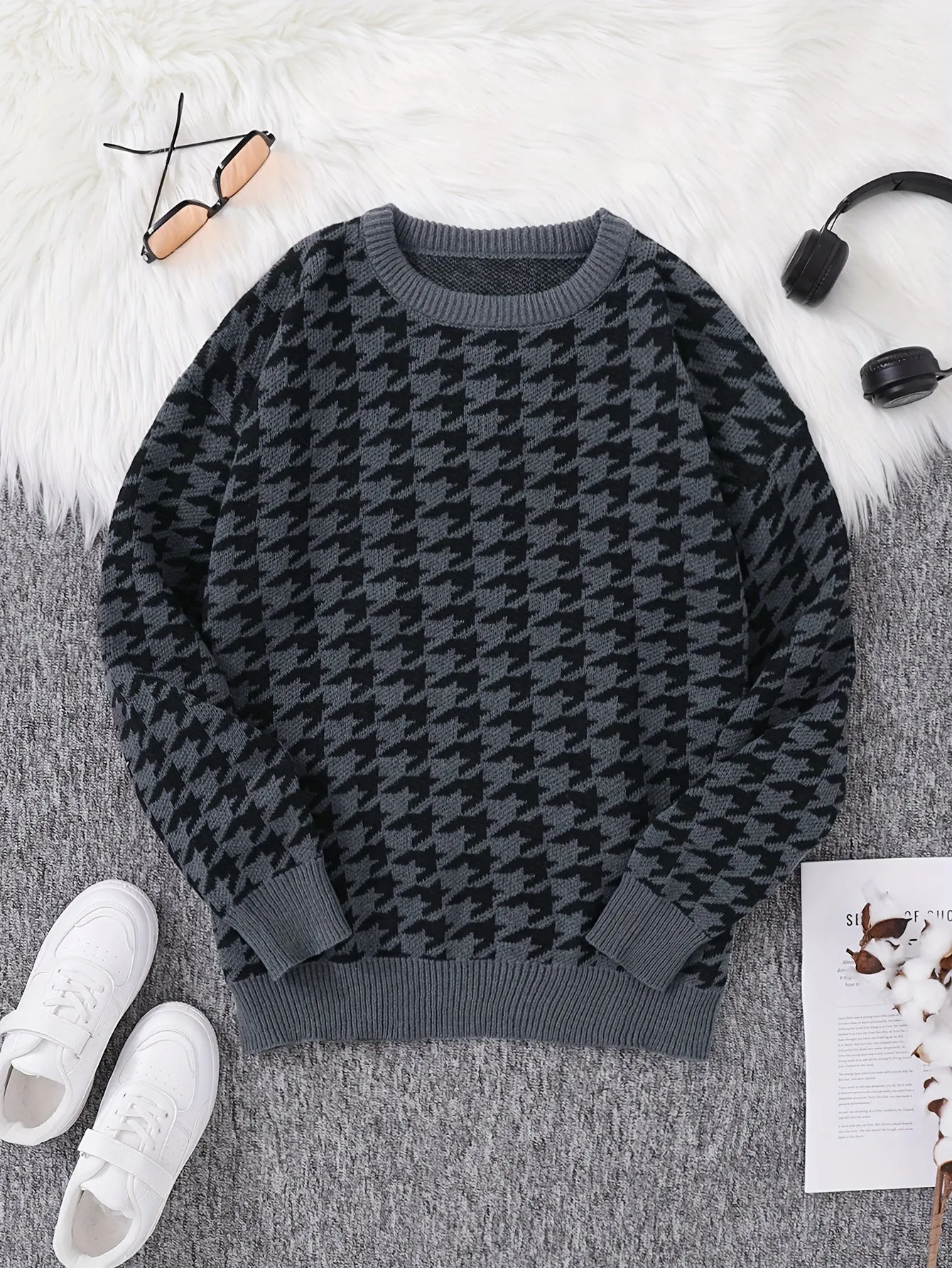 ELVIREN | Casual Sweater with Pied-de-Poule Pattern