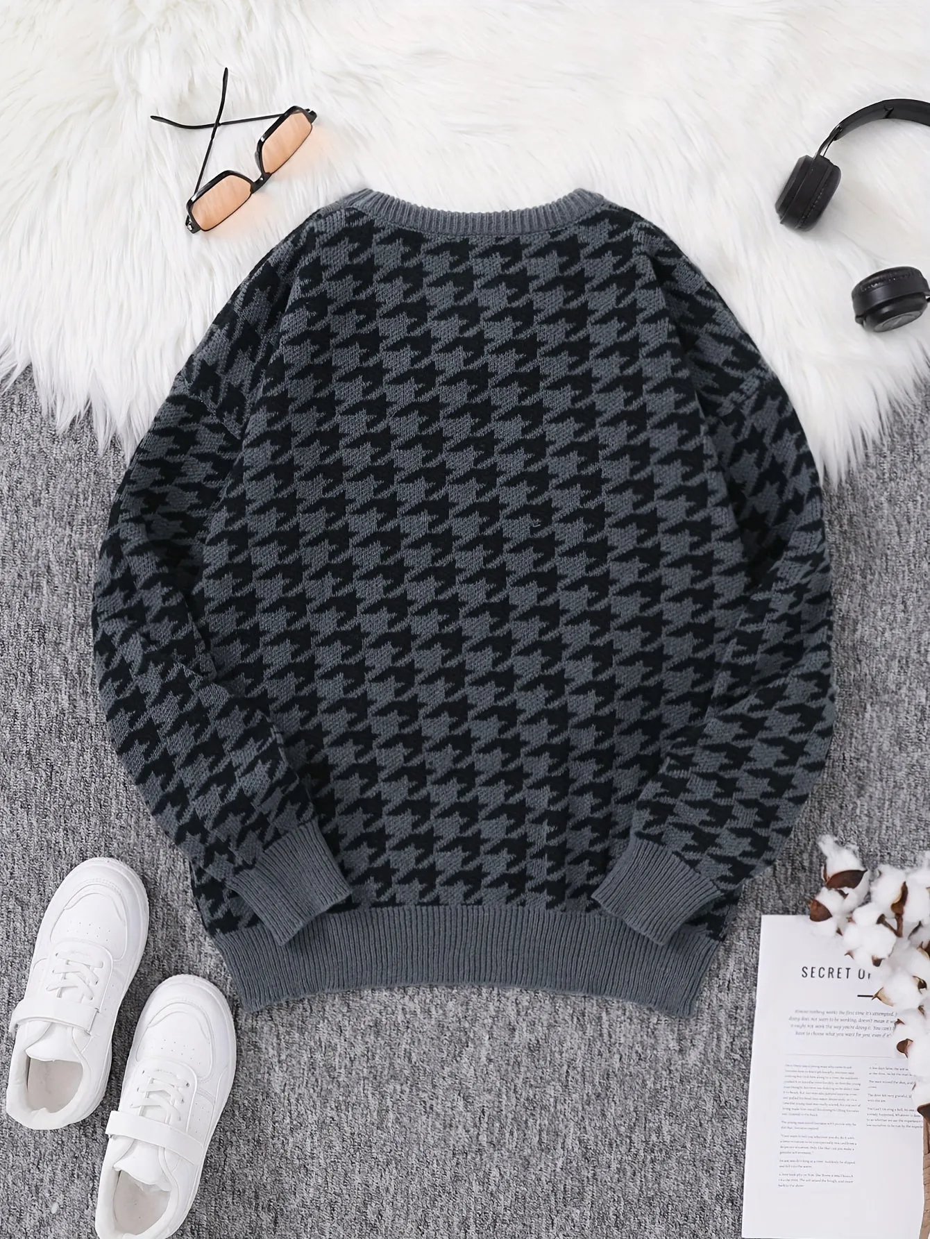 ELVIREN | Casual Sweater with Pied-de-Poule Pattern