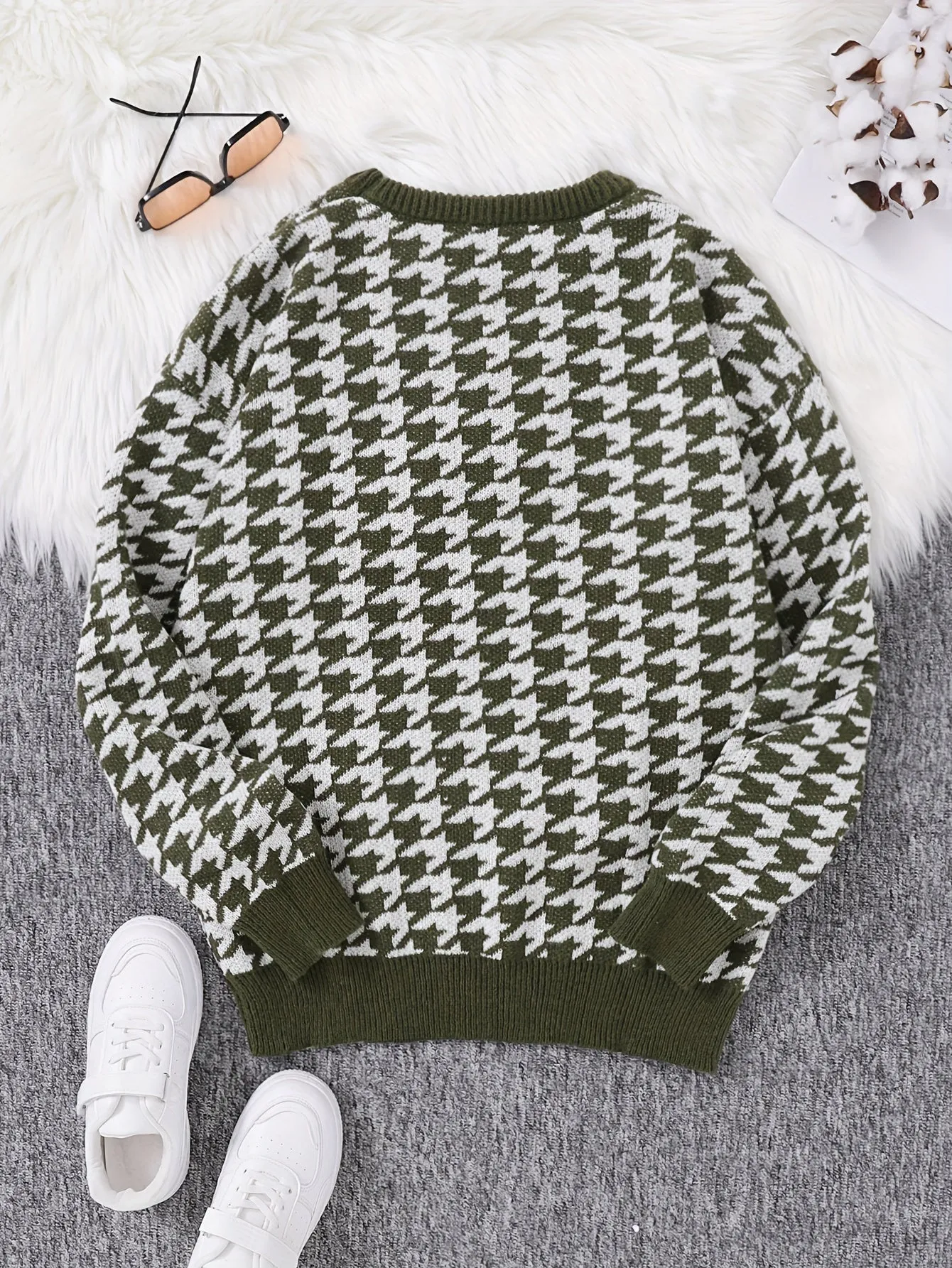 ELVIREN | Casual Sweater with Pied-de-Poule Pattern