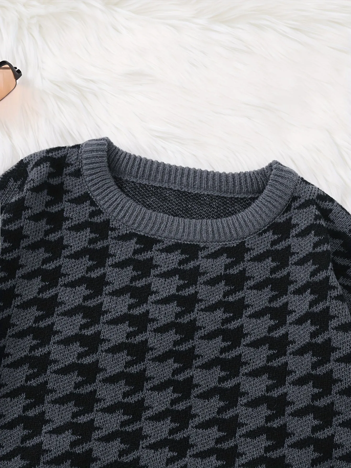 ELVIREN | Casual Sweater with Pied-de-Poule Pattern