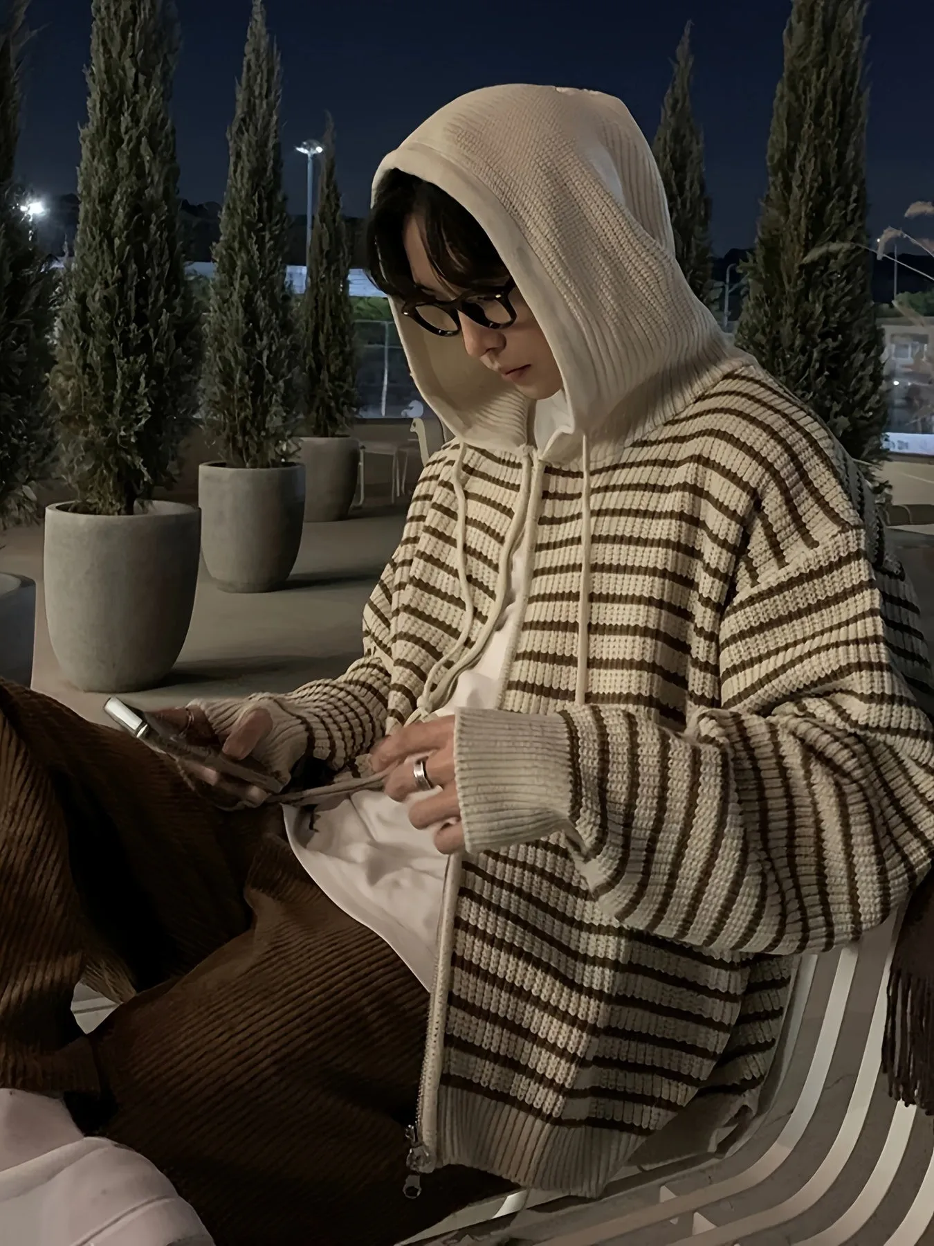 FENBOR | Striped Knitted Cardigan with Hood