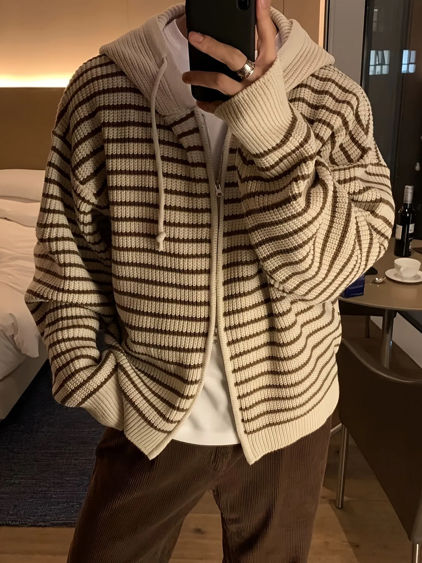FENBOR | Striped Knitted Cardigan with Hood