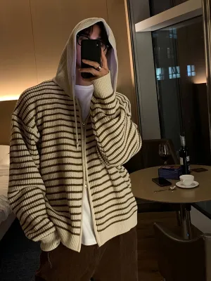 FENBOR | Striped Knitted Cardigan with Hood