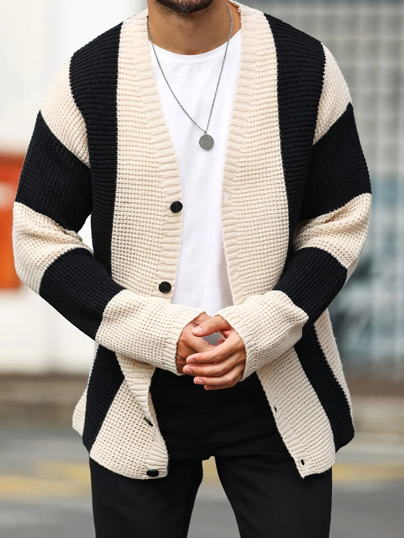 FENRICK | Mens Knitted Cardigan with Color Blocks