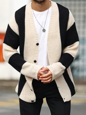 FENRICK | Mens Knitted Cardigan with Color Blocks