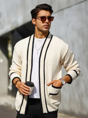 FENZOX | Mens Cardigan with Stand-Up Collar and Rib-Knit