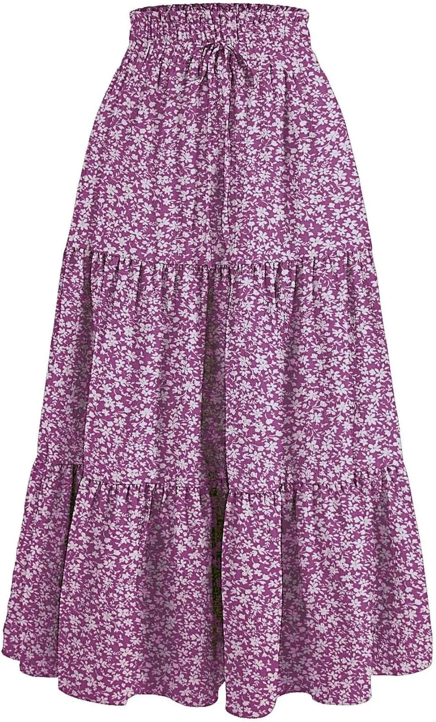 Floral Print Boho Maxi Skirt Women Elastic High Waist Tiered Pleated Flowy Long Summer Beach Skirt
