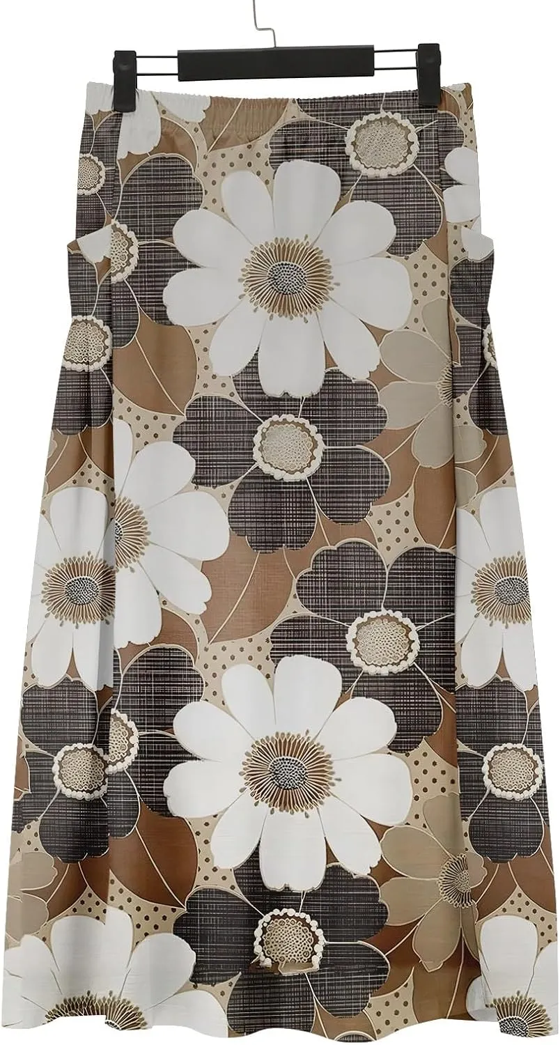 Floral Print Boho Maxi Skirt Women Elastic High Waist Tiered Pleated Flowy Long Summer Beach Skirt