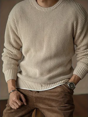 GILVAN | Solid Knitted Mens Pullover Sweater with Round Neck