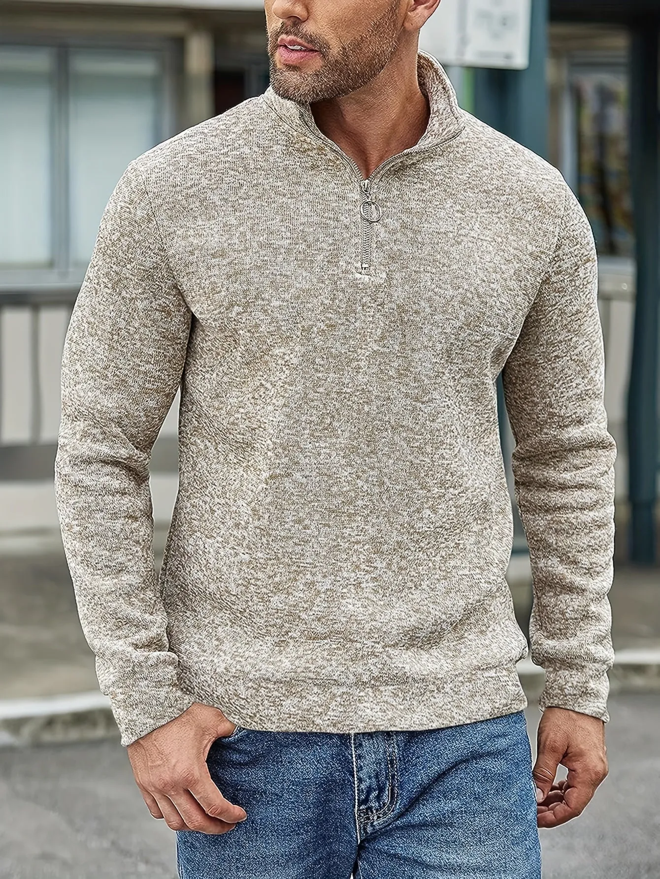 HENZO | Knitted Mens Sweater with Half-Zipper, Slim Fit
