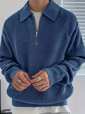 HENZOX | Knitted Mens Sweater with 1/4 Zip