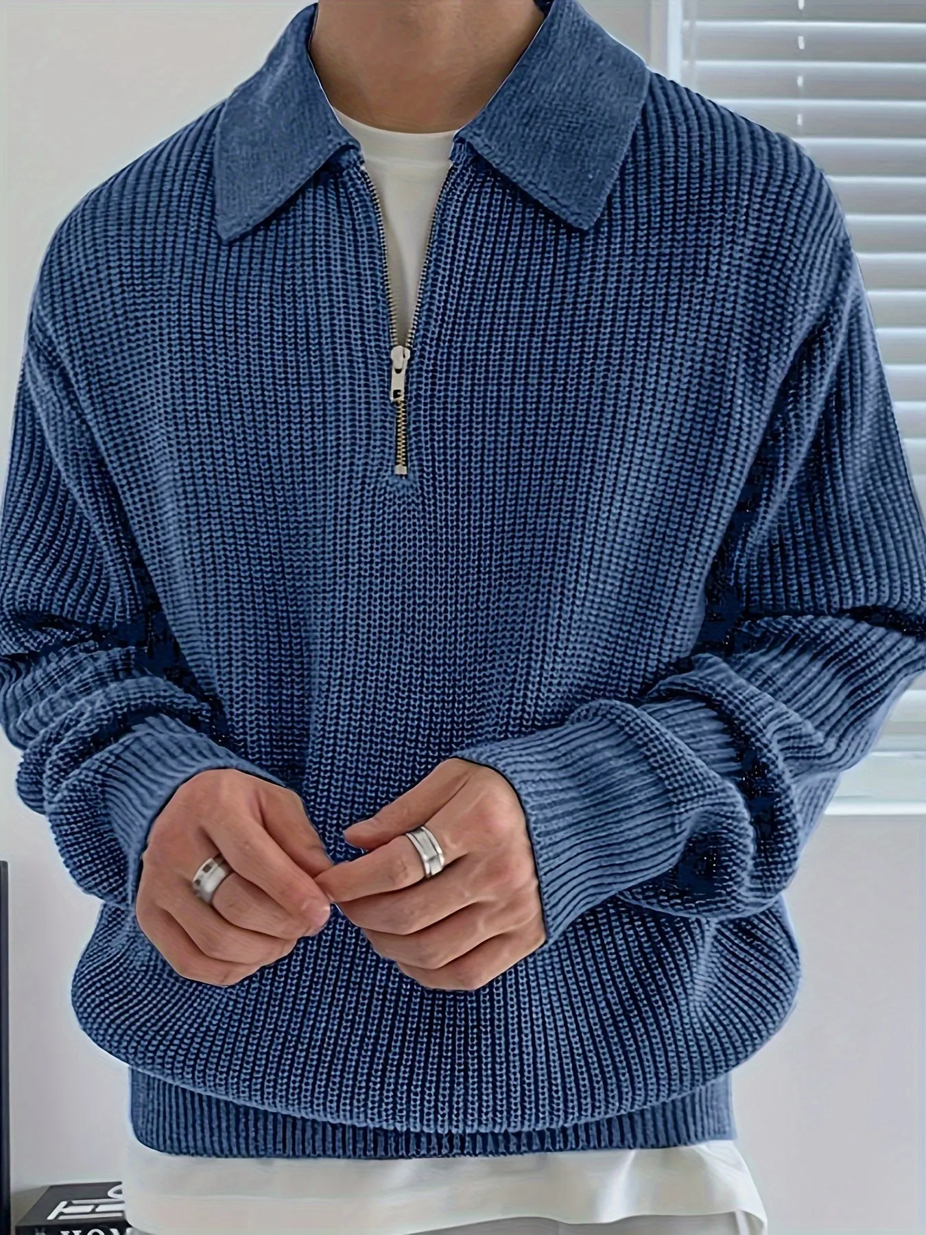 HENZOX | Knitted Mens Sweater with 1/4 Zip