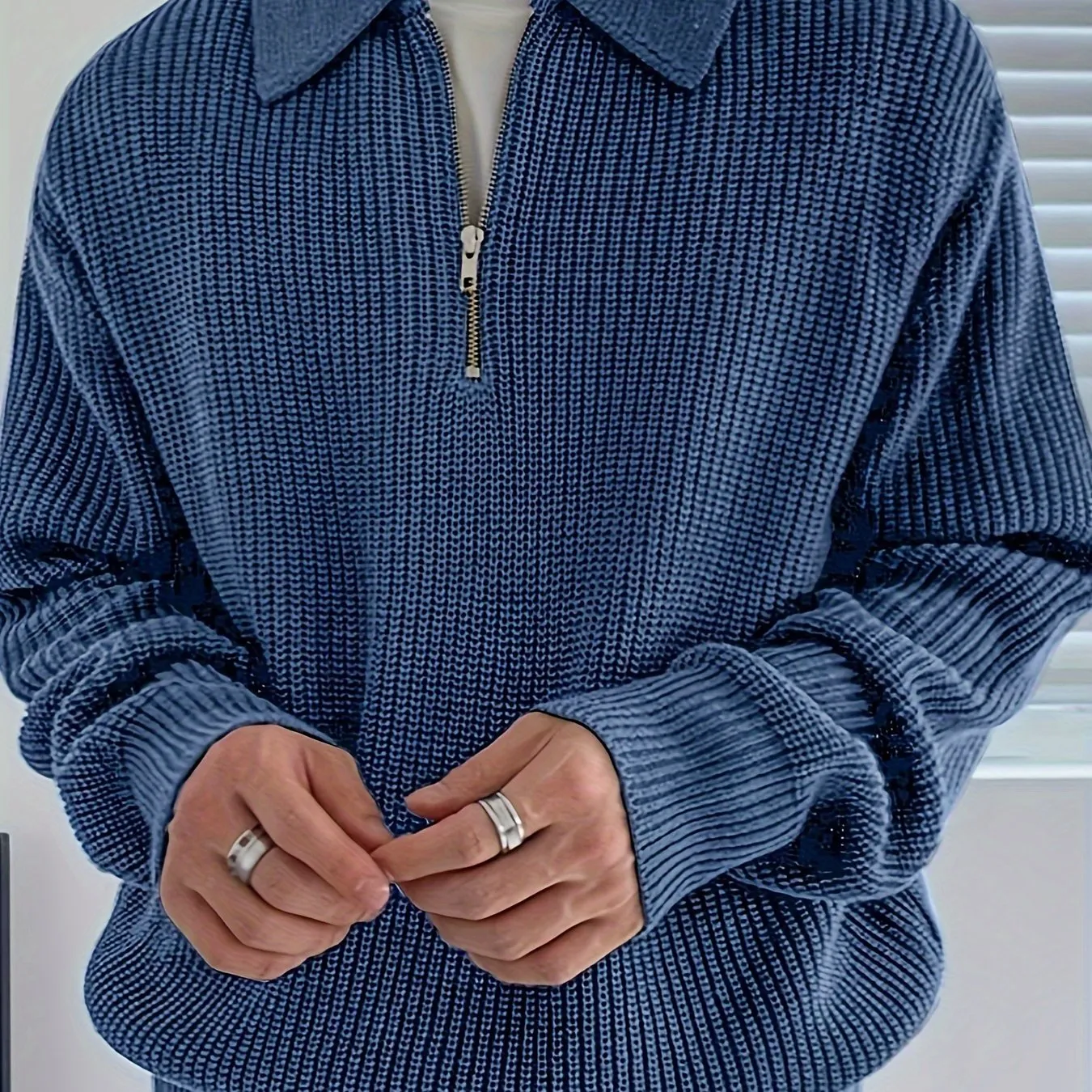 HENZOX | Knitted Mens Sweater with 1/4 Zip