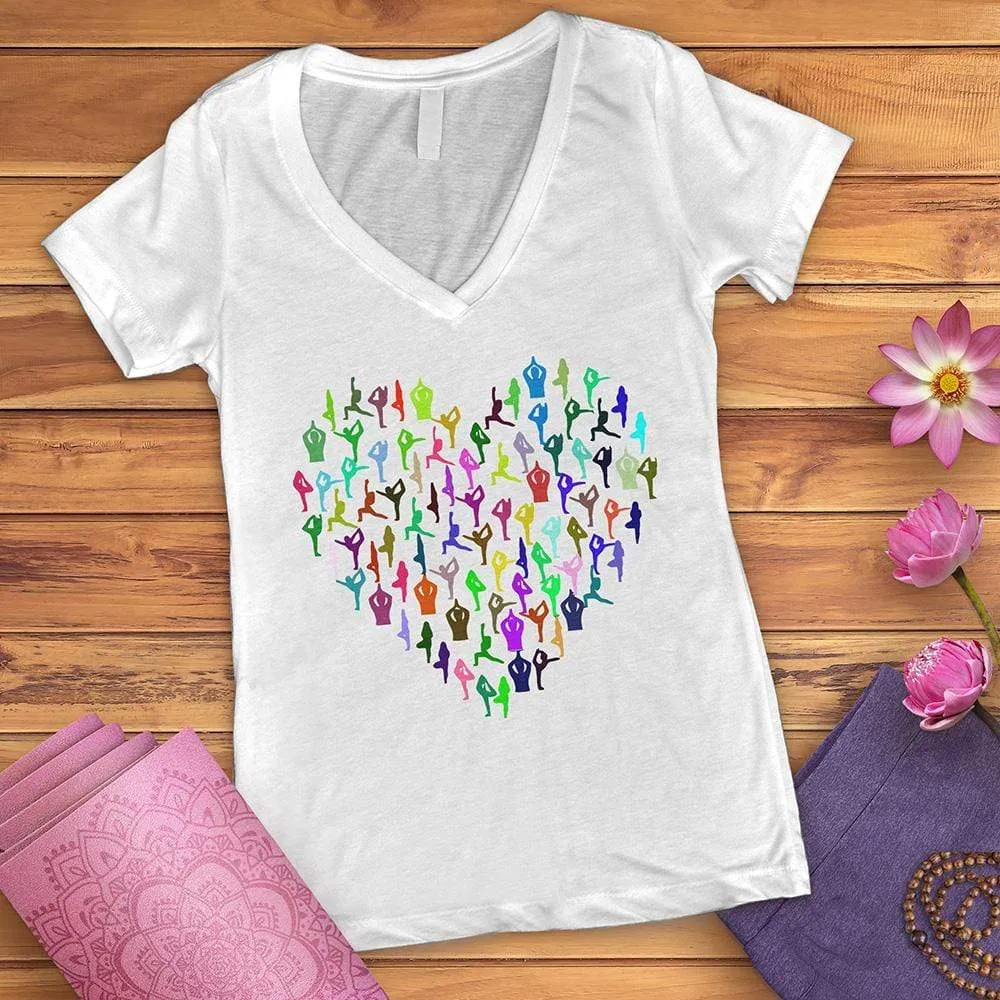 I Love Yoga Heart V-Neck Tee