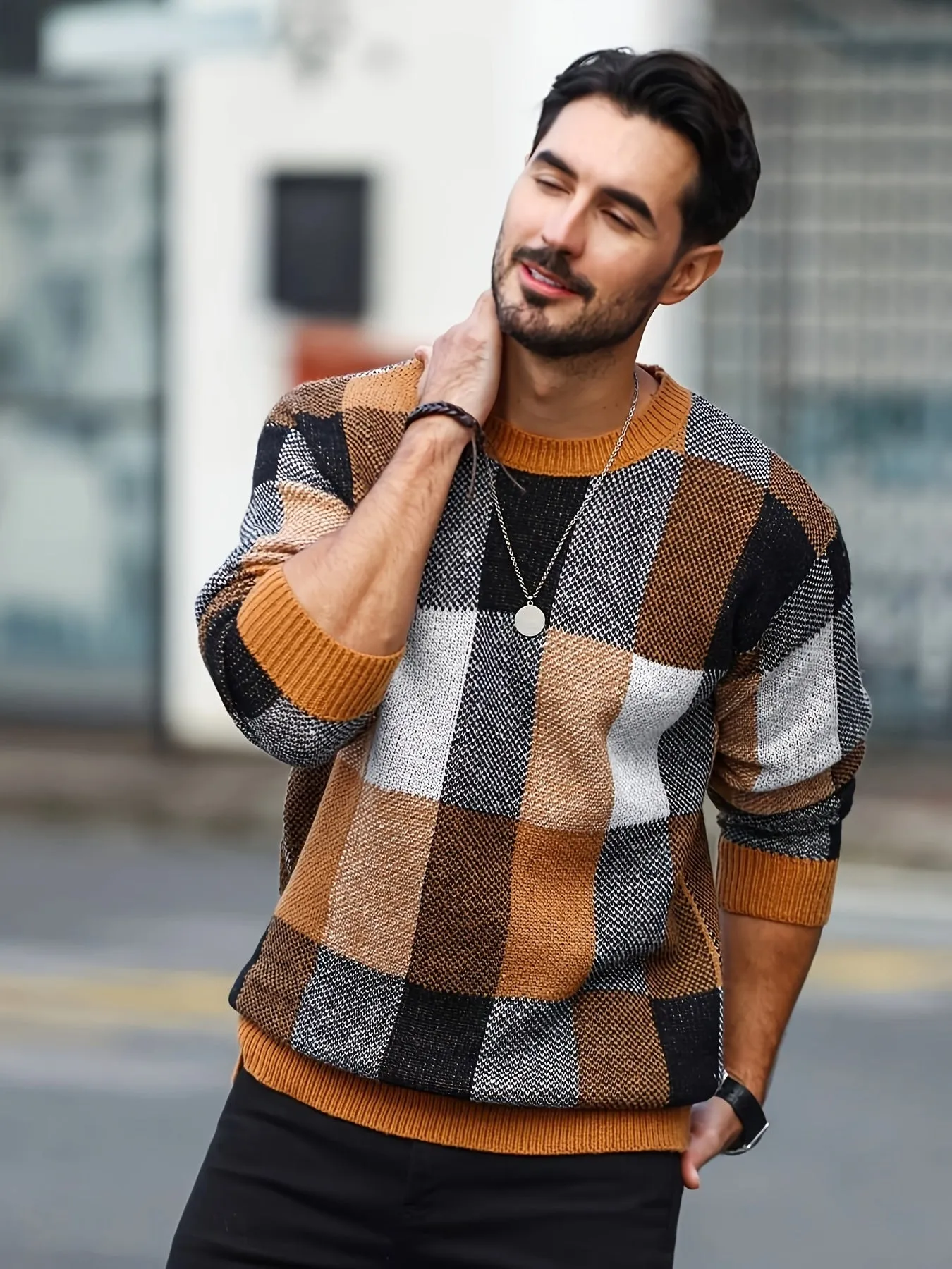 JAREVIN | Mens Sweater with Print and Stripes