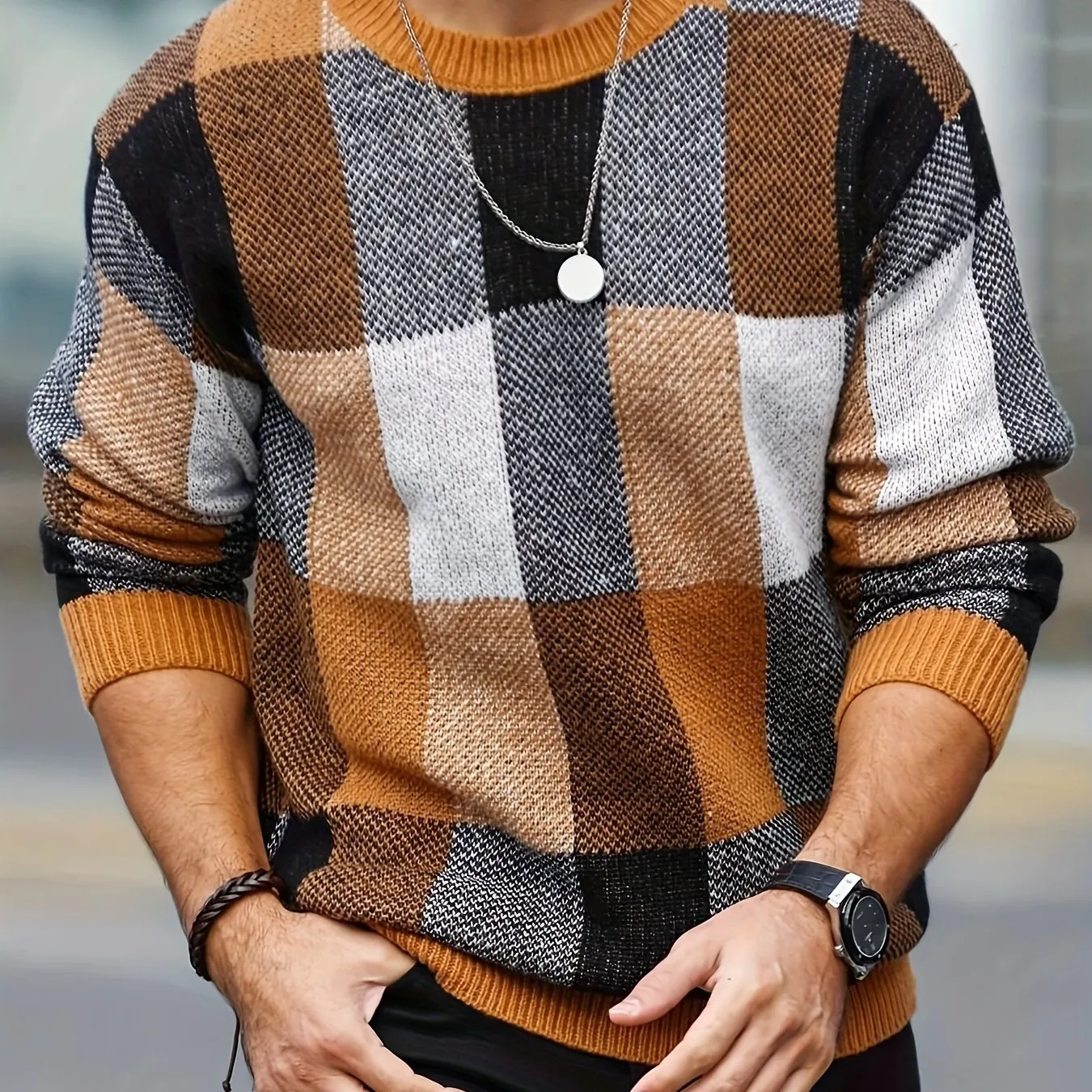 JAREVIN | Mens Sweater with Print and Stripes