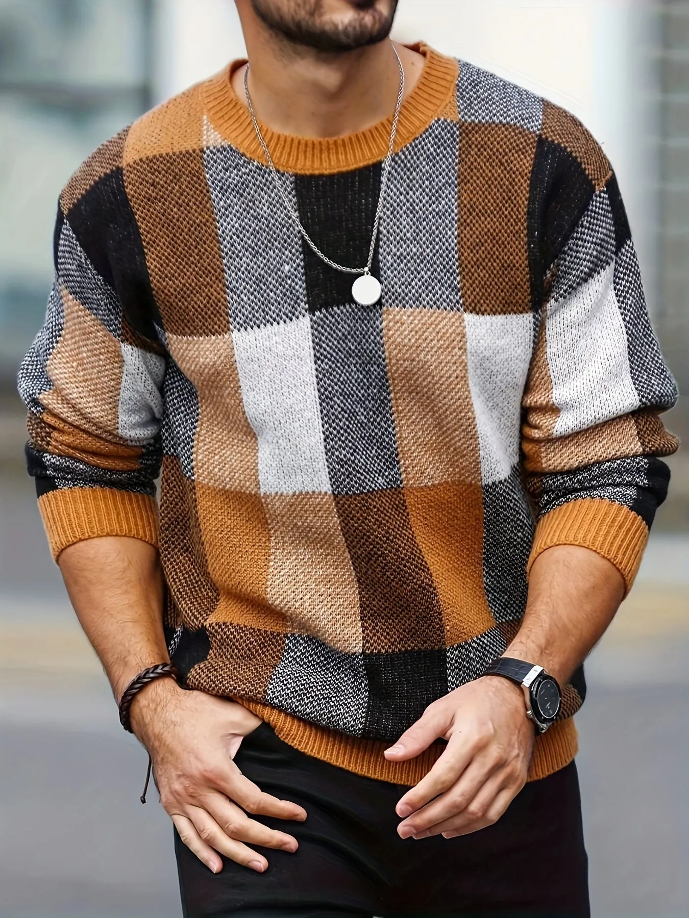 JAREVIN | Mens Sweater with Print and Stripes