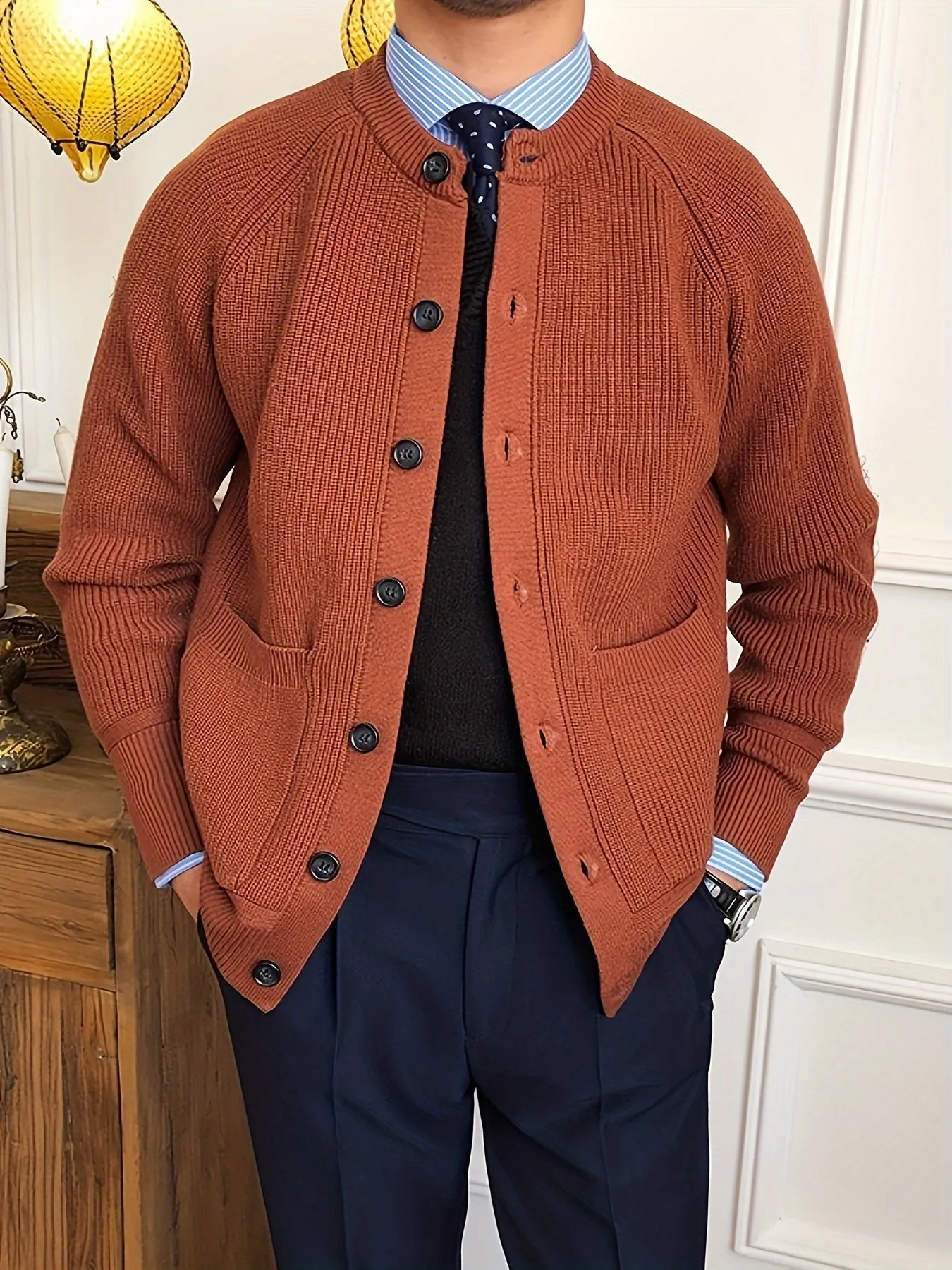 JELMAR | Striped Knitted Vest with Round Neck and Buttons