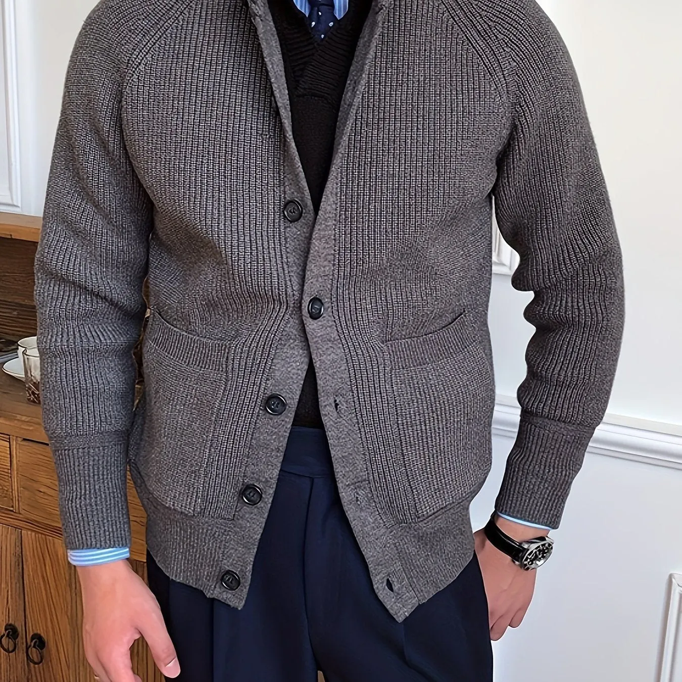 JELMAR | Striped Knitted Vest with Round Neck and Buttons