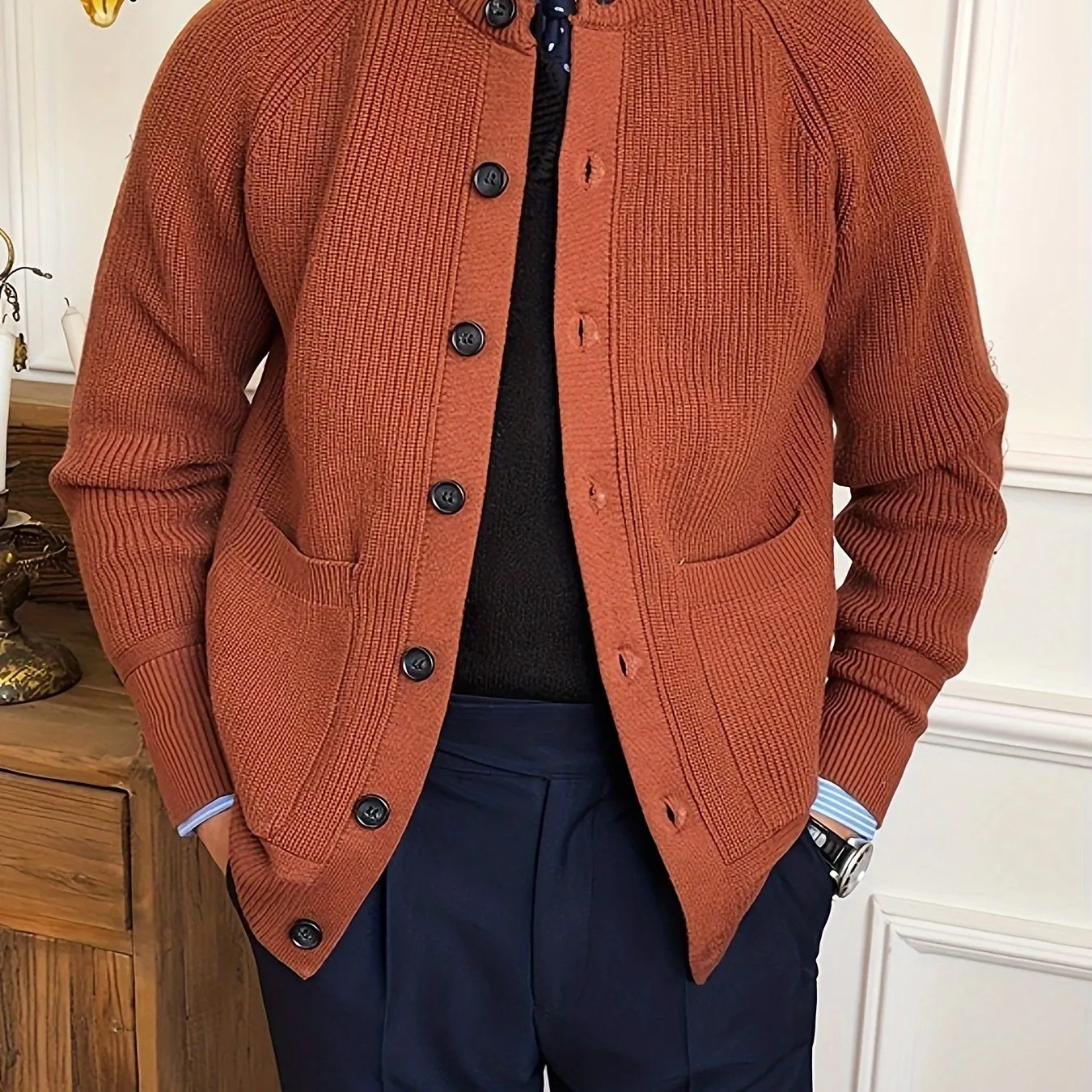 JELMAR | Striped Knitted Vest with Round Neck and Buttons