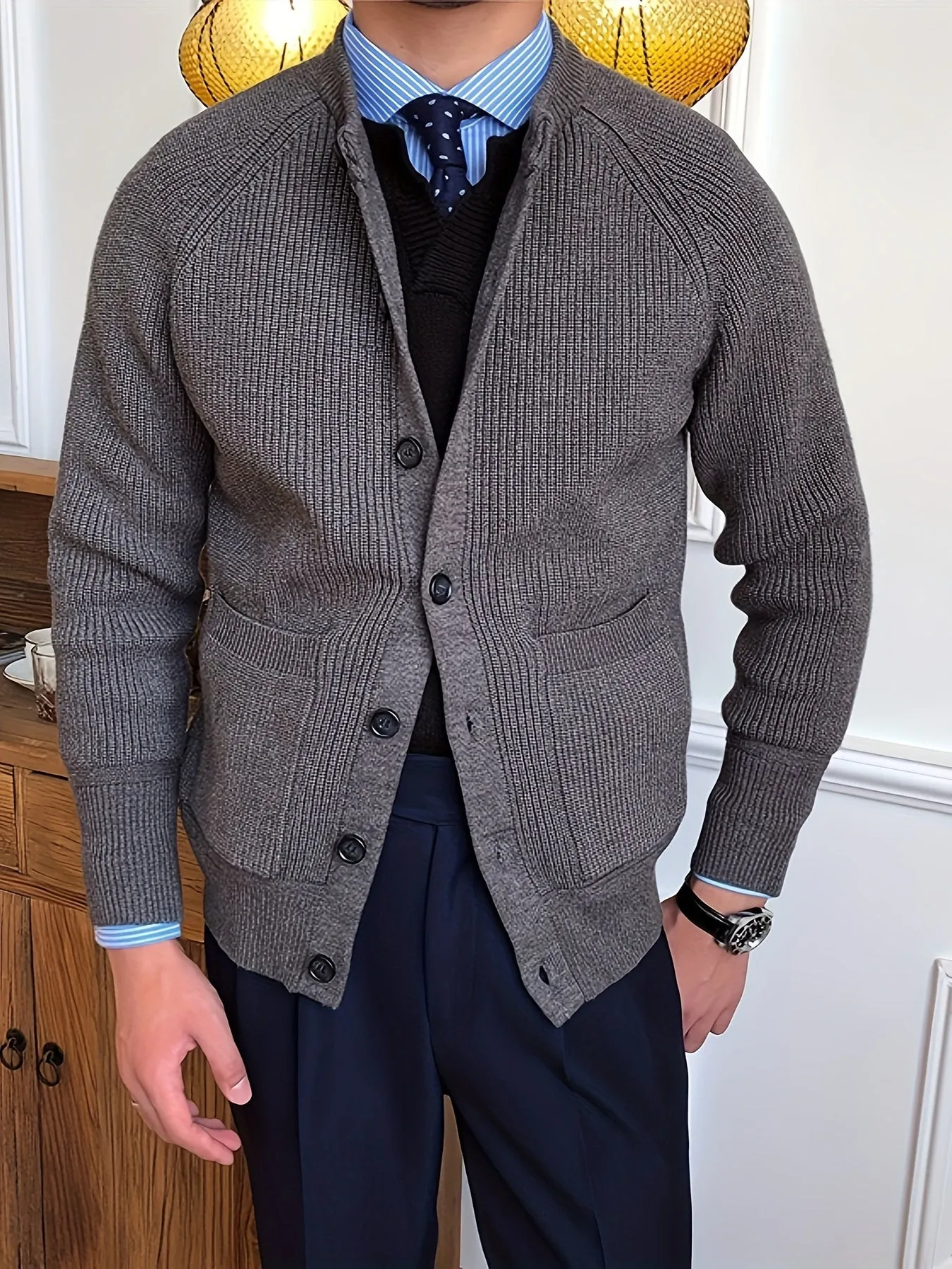 JELMAR | Striped Knitted Vest with Round Neck and Buttons