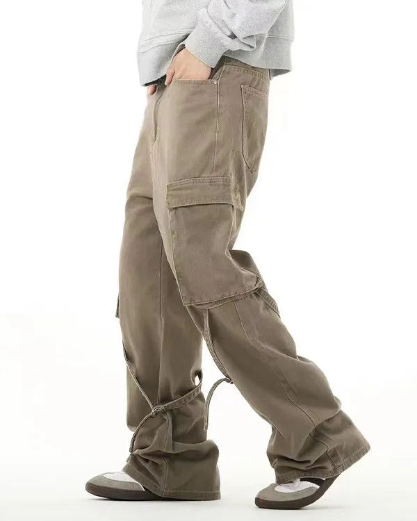 Knee Strap Pleated Denim Pants