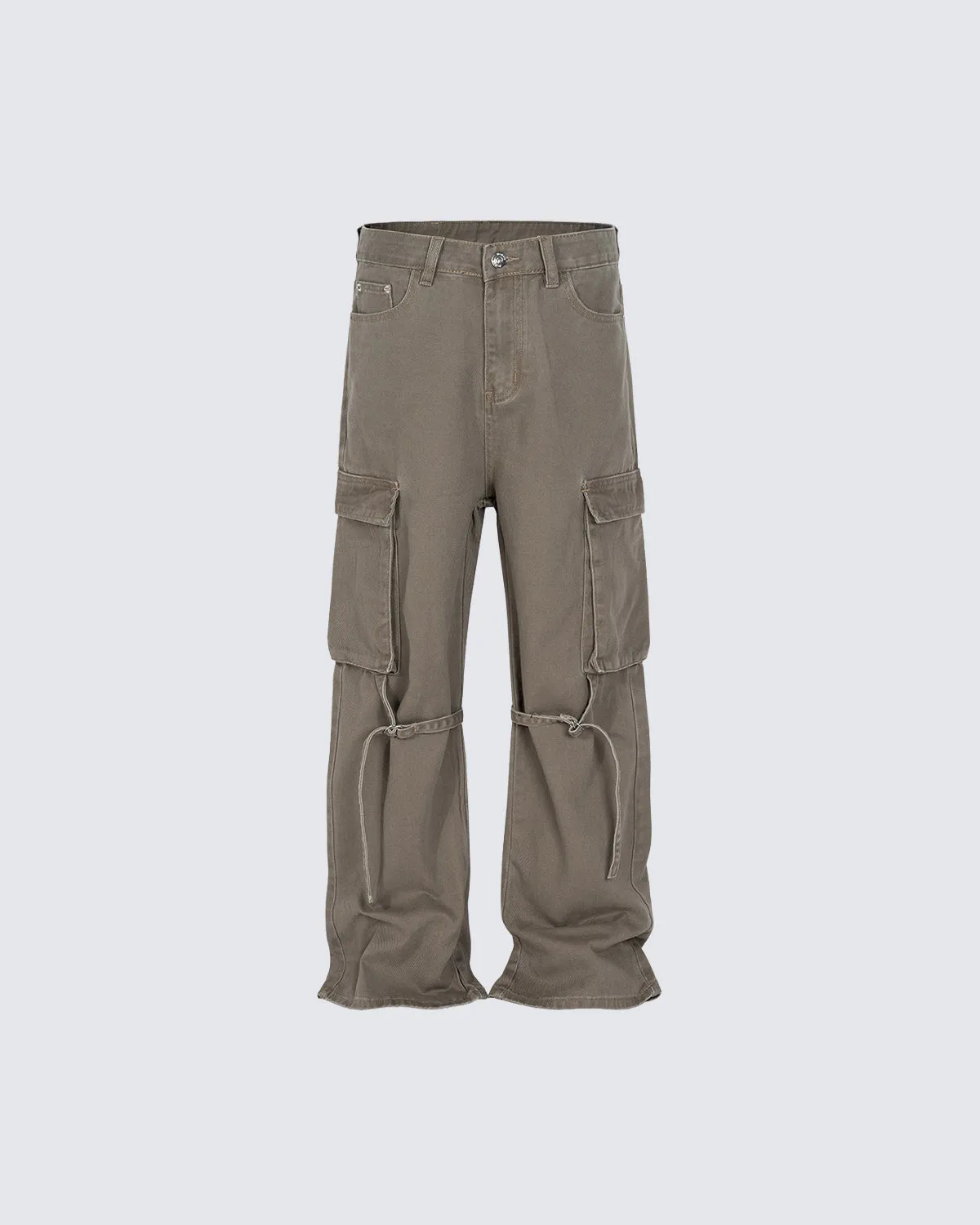 Knee Strap Pleated Denim Pants