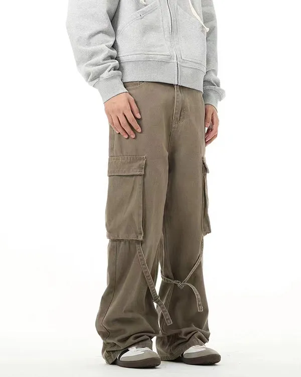 Knee Strap Pleated Denim Pants