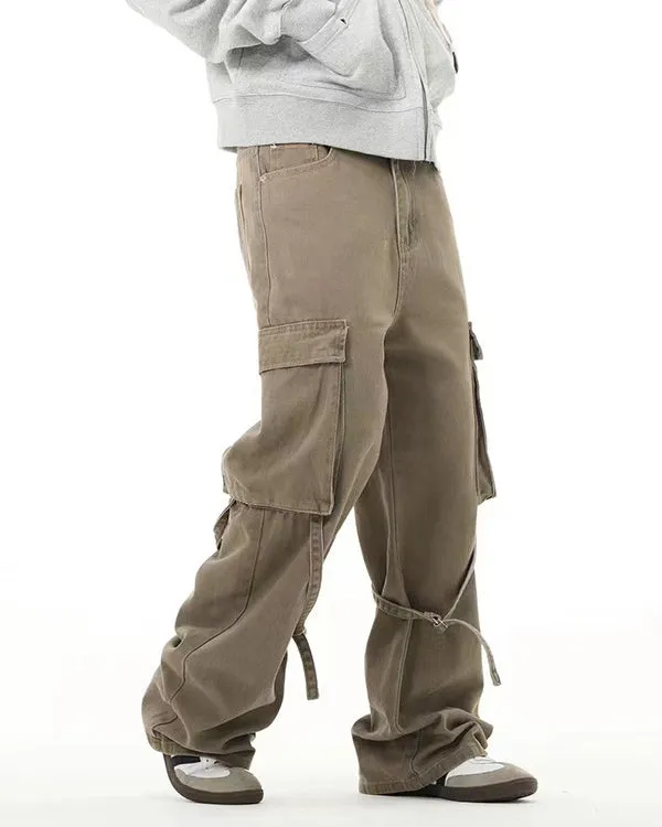 Knee Strap Pleated Denim Pants