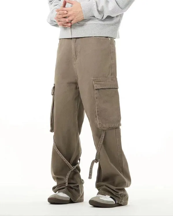 Knee Strap Pleated Denim Pants