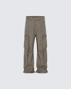 Knee Strap Pleated Denim Pants