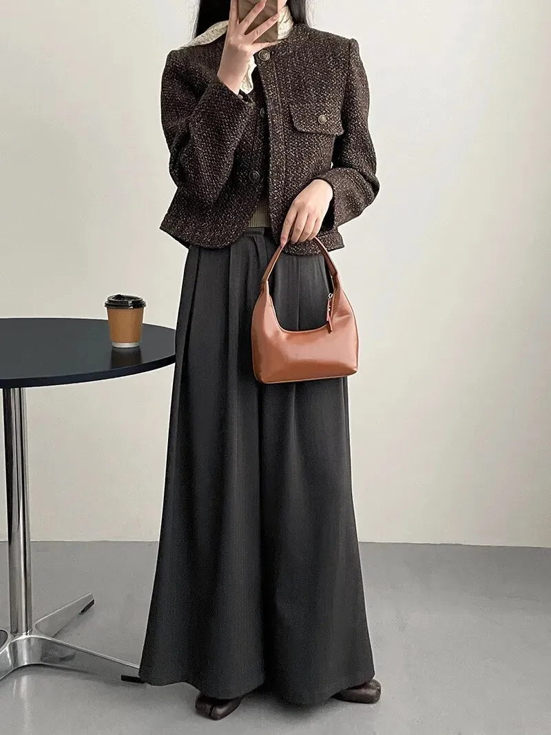 [Korean Style] High Quality Collarless Crop Tweed Jacket