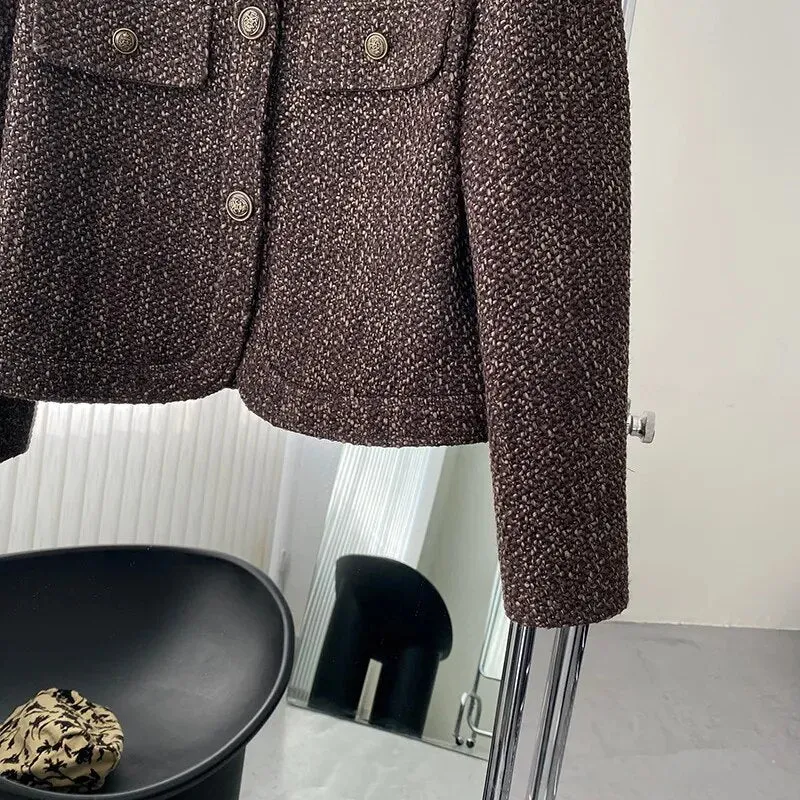 [Korean Style] High Quality Collarless Crop Tweed Jacket