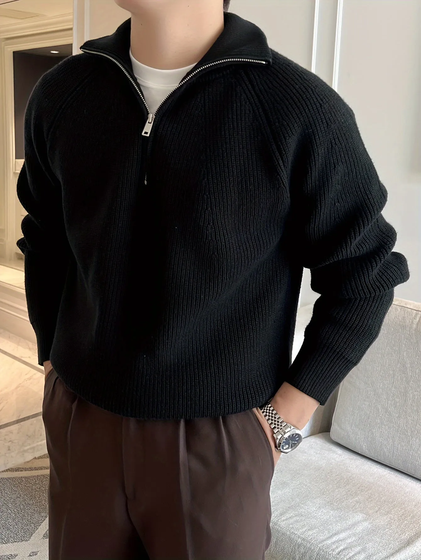 LARIK | Solid Knitted Sweater with Half Zipper