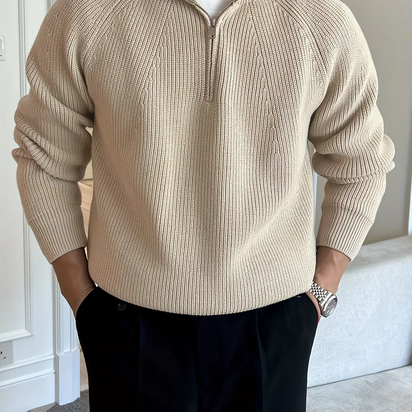 LARIK | Solid Knitted Sweater with Half Zipper