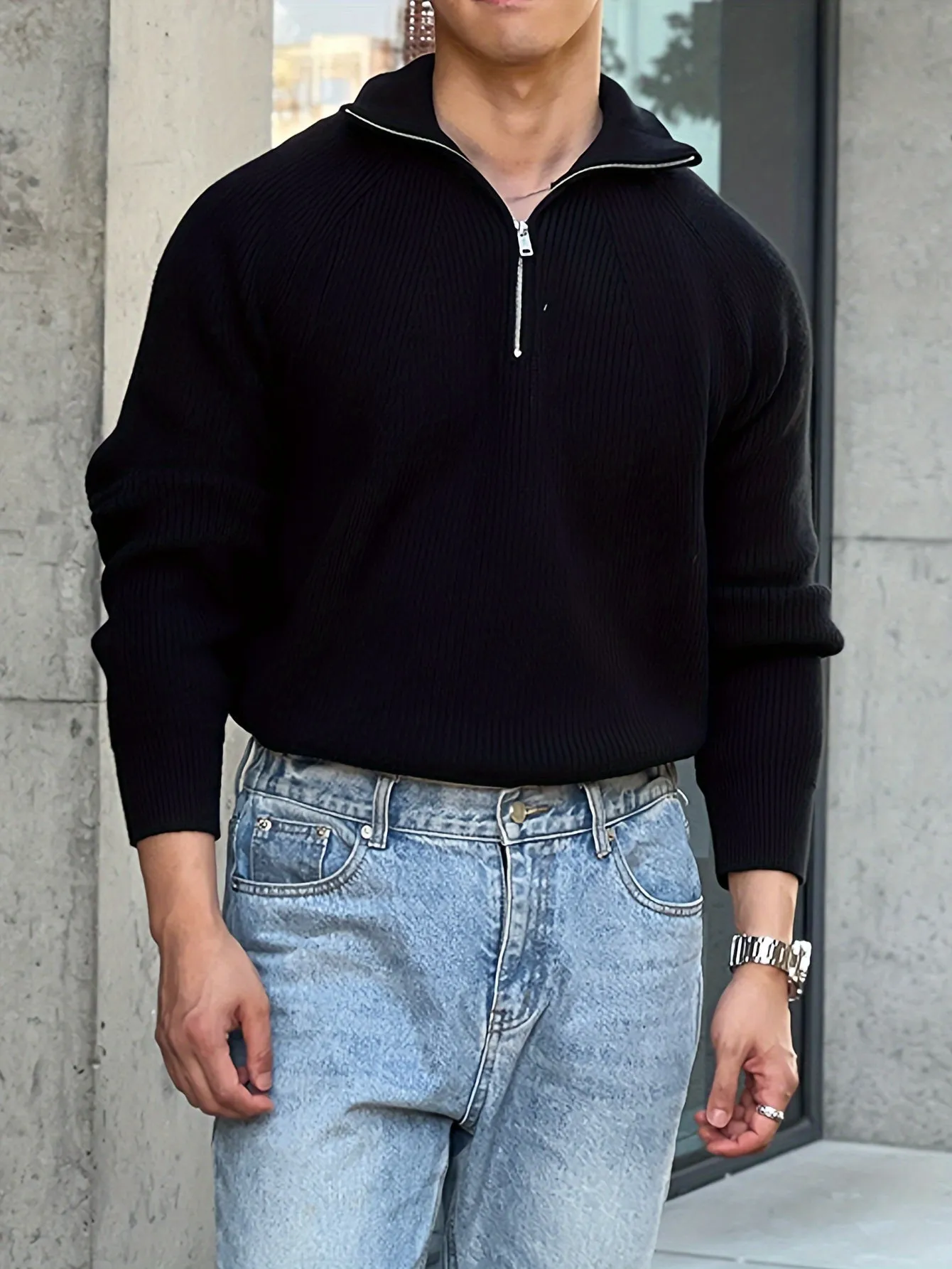 LARIK | Solid Knitted Sweater with Half Zipper