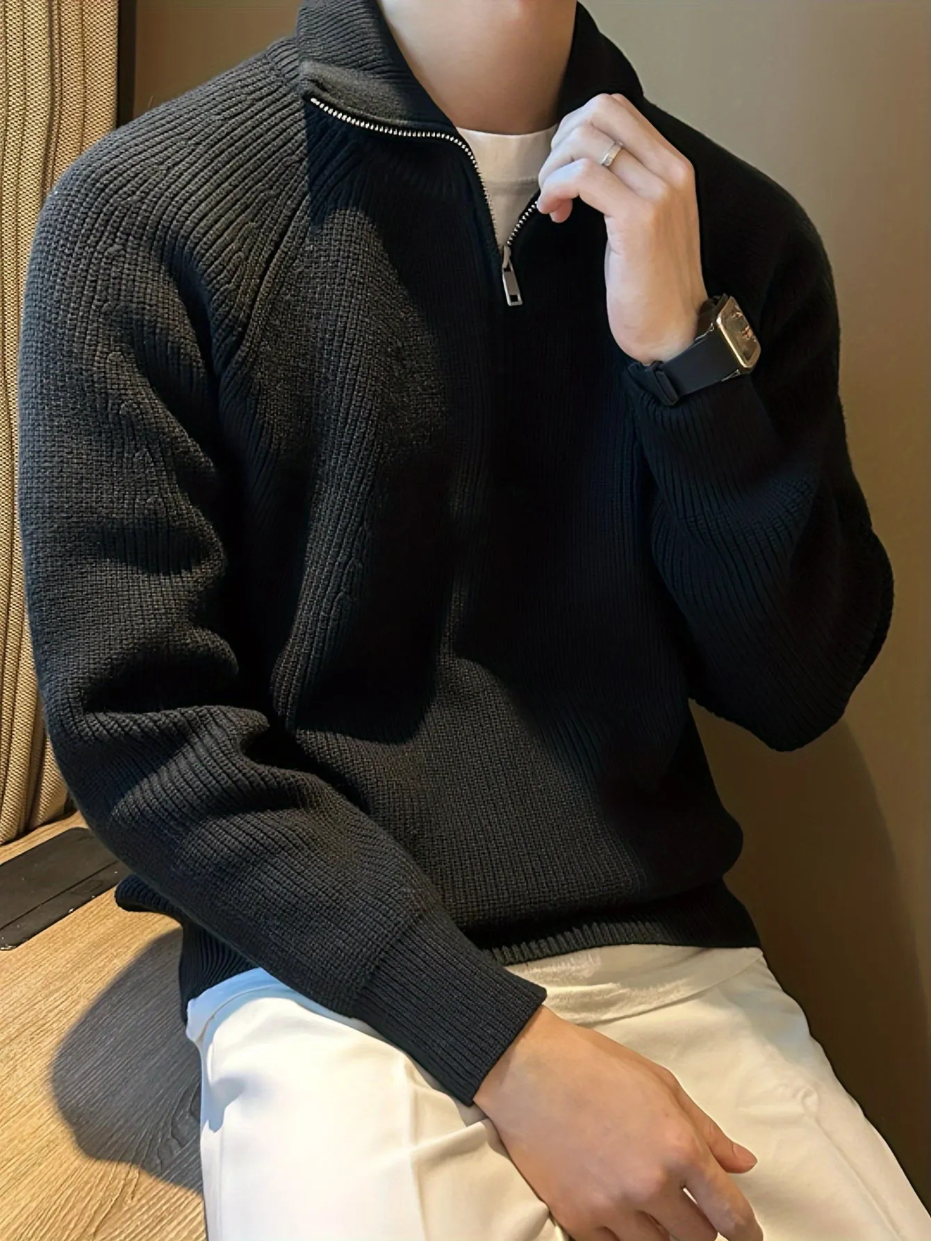 LARIK | Solid Knitted Sweater with Half Zipper