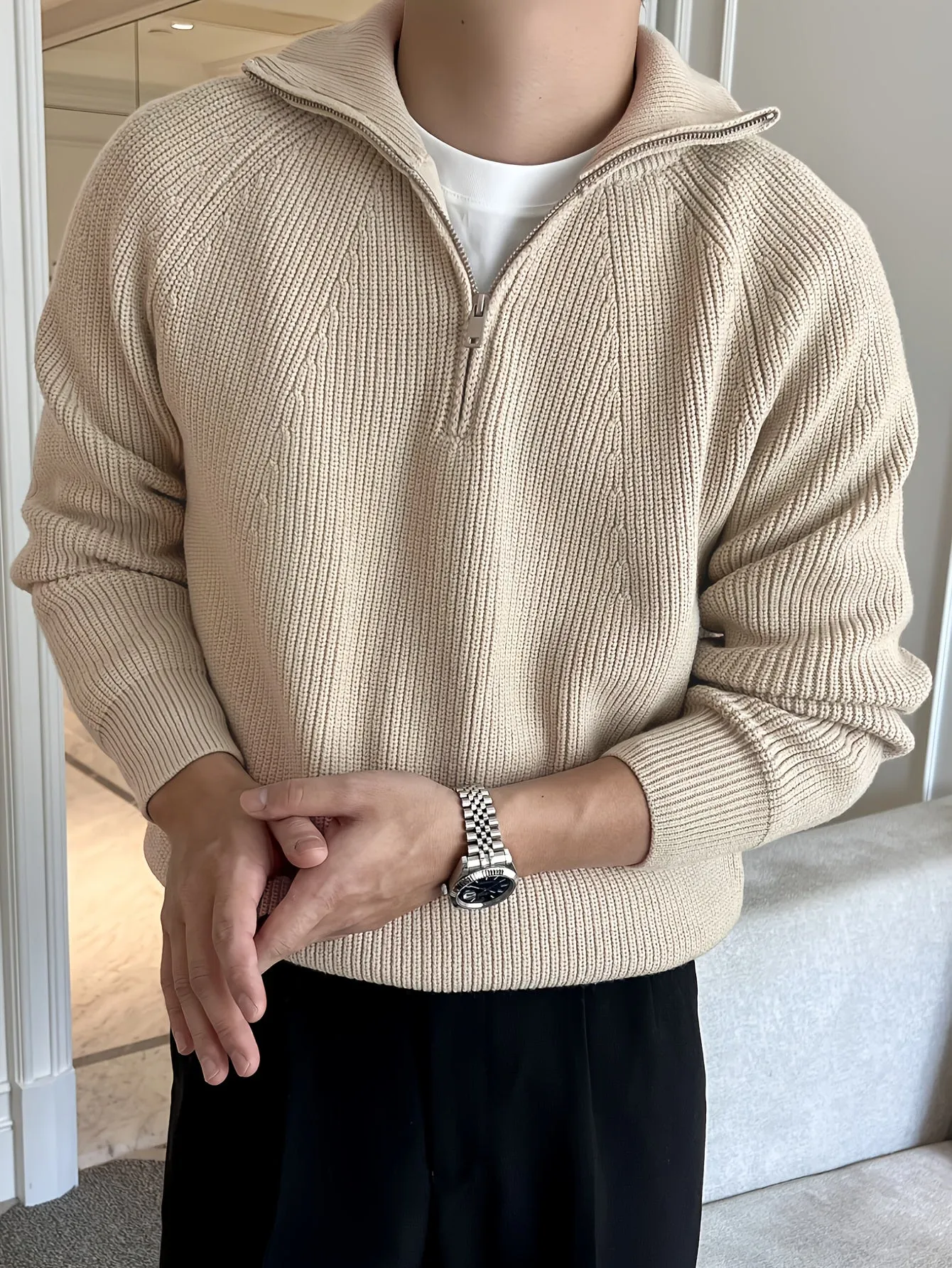 LARIK | Solid Knitted Sweater with Half Zipper