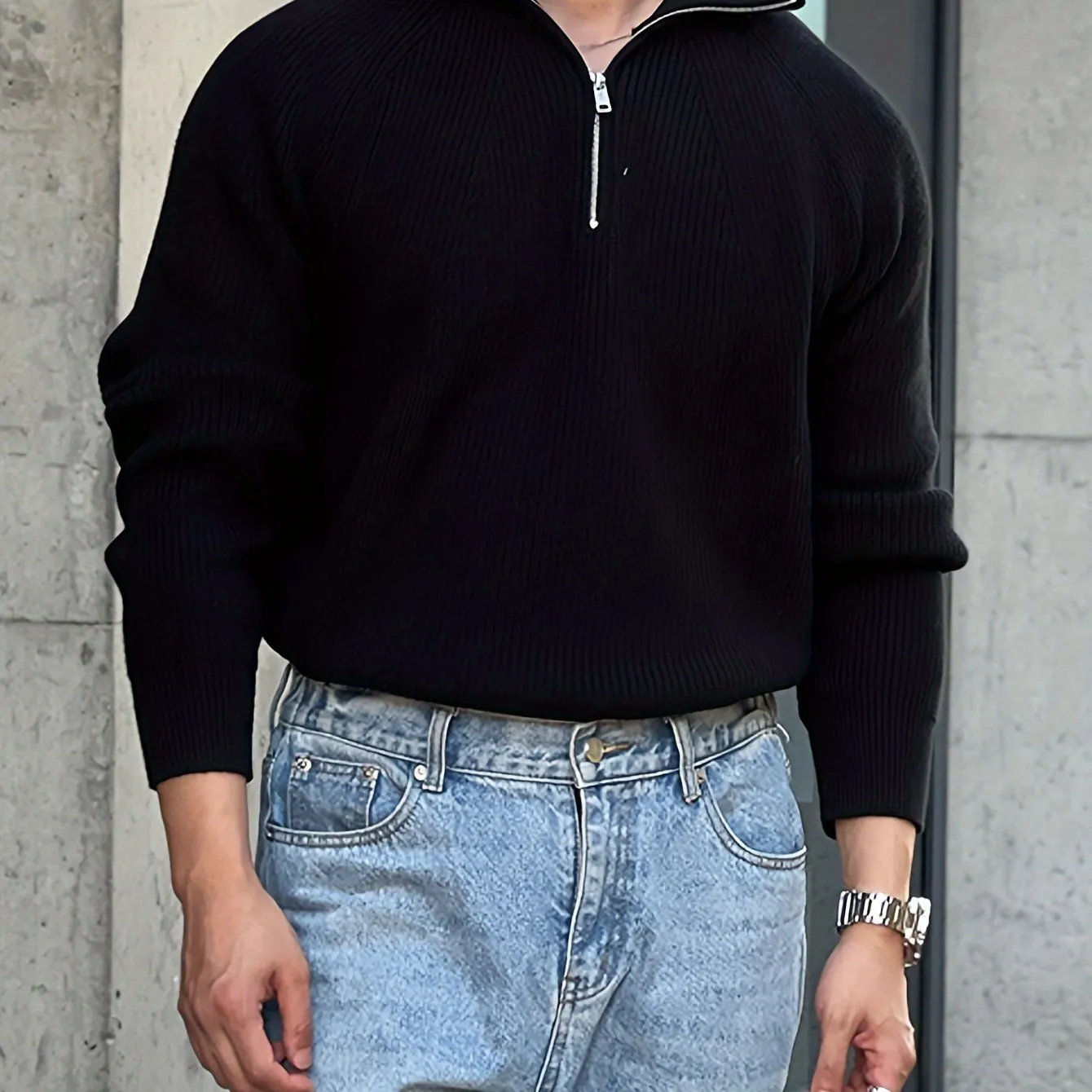 LARIK | Solid Knitted Sweater with Half Zipper