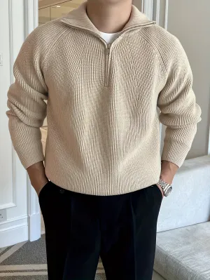 LARIK | Solid Knitted Sweater with Half Zipper