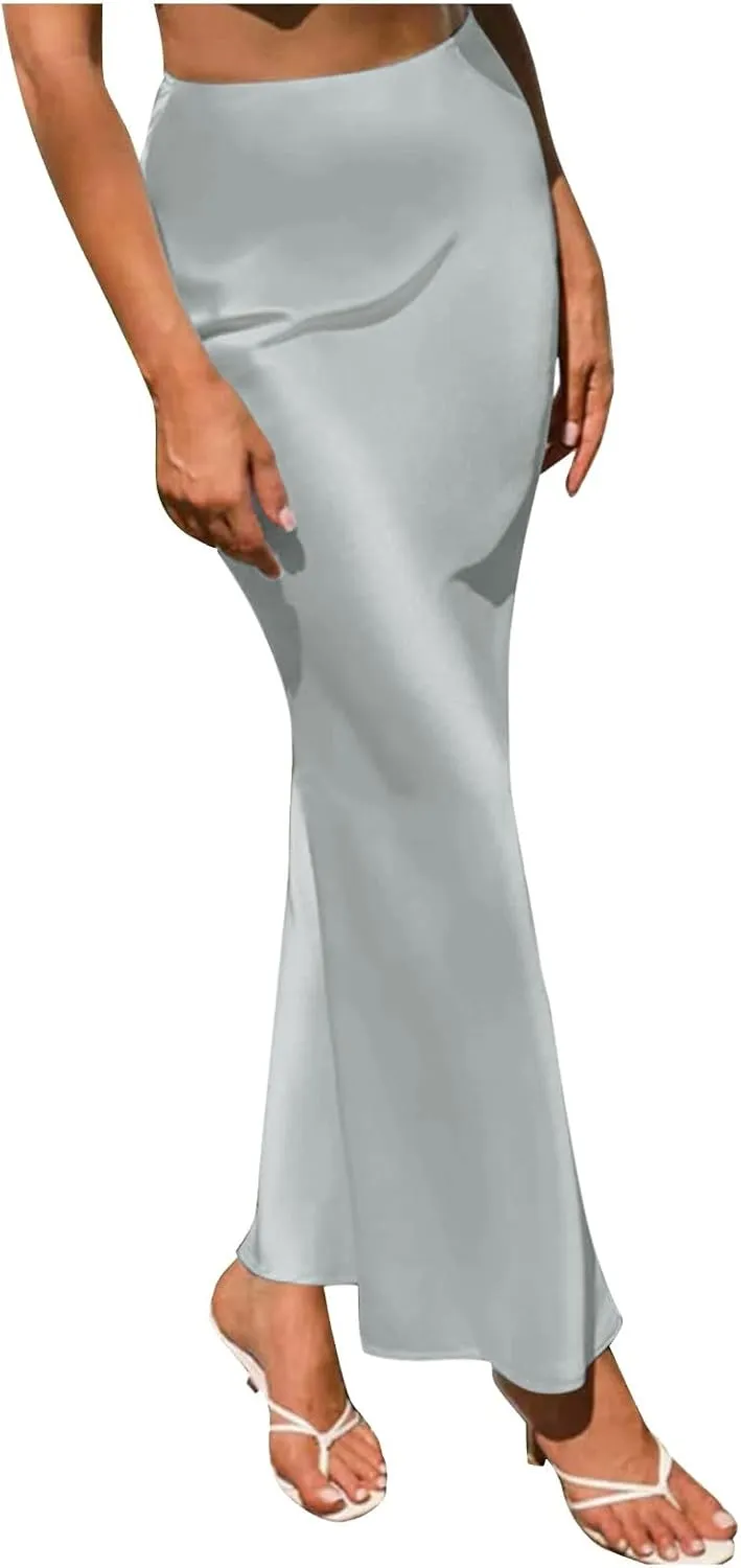 Long Skirts for Women Silk Mermaid Satin Flowy High Waist Cocktail Party Wedding Trendy Spring Elegant Maxi Skirt 2025