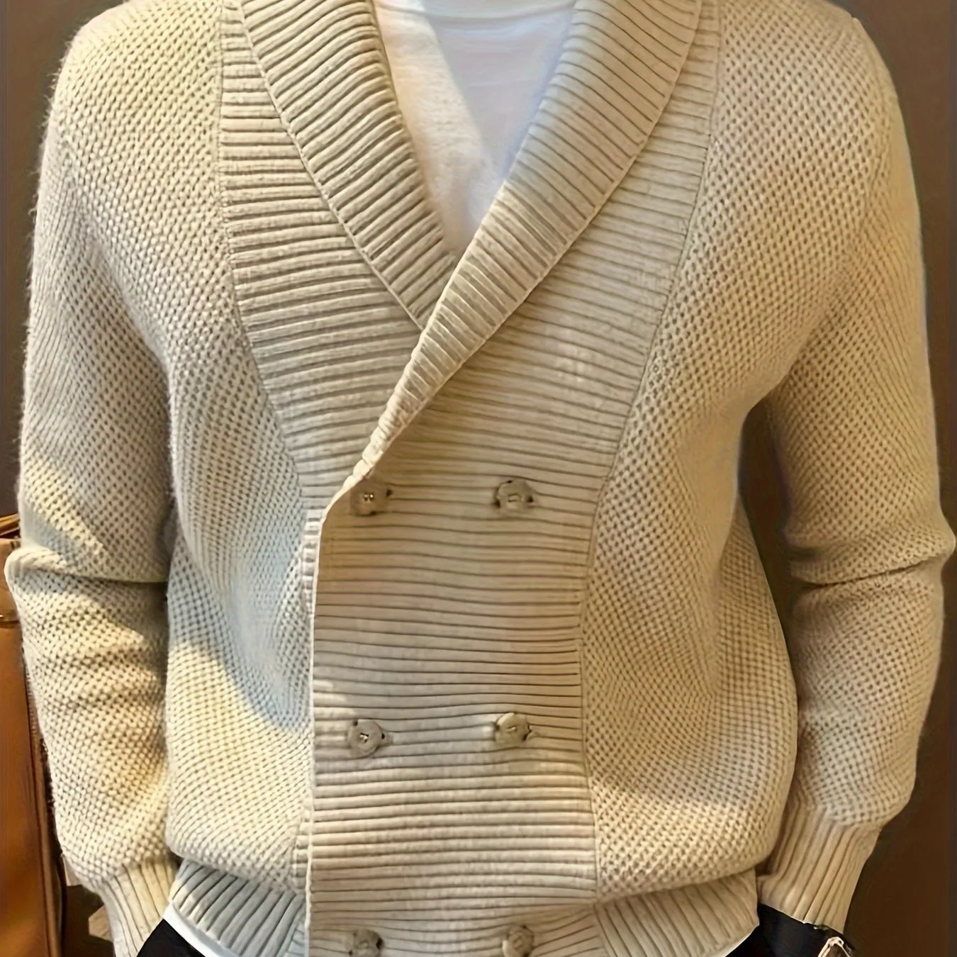 LORIK | Solid Knitted Mens Cardigan with Shawl Collar and Double Buttons