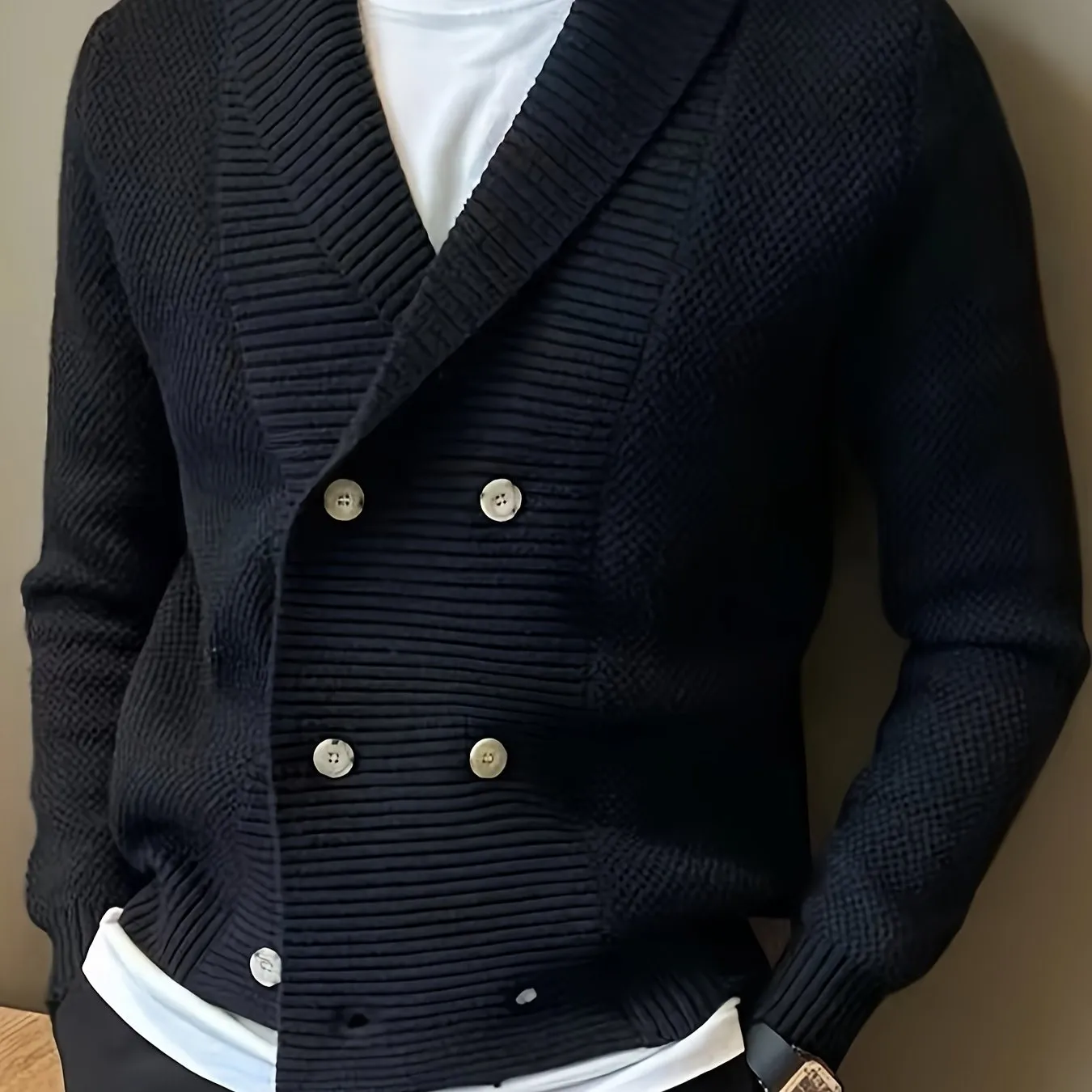 LORIK | Solid Knitted Mens Cardigan with Shawl Collar and Double Buttons
