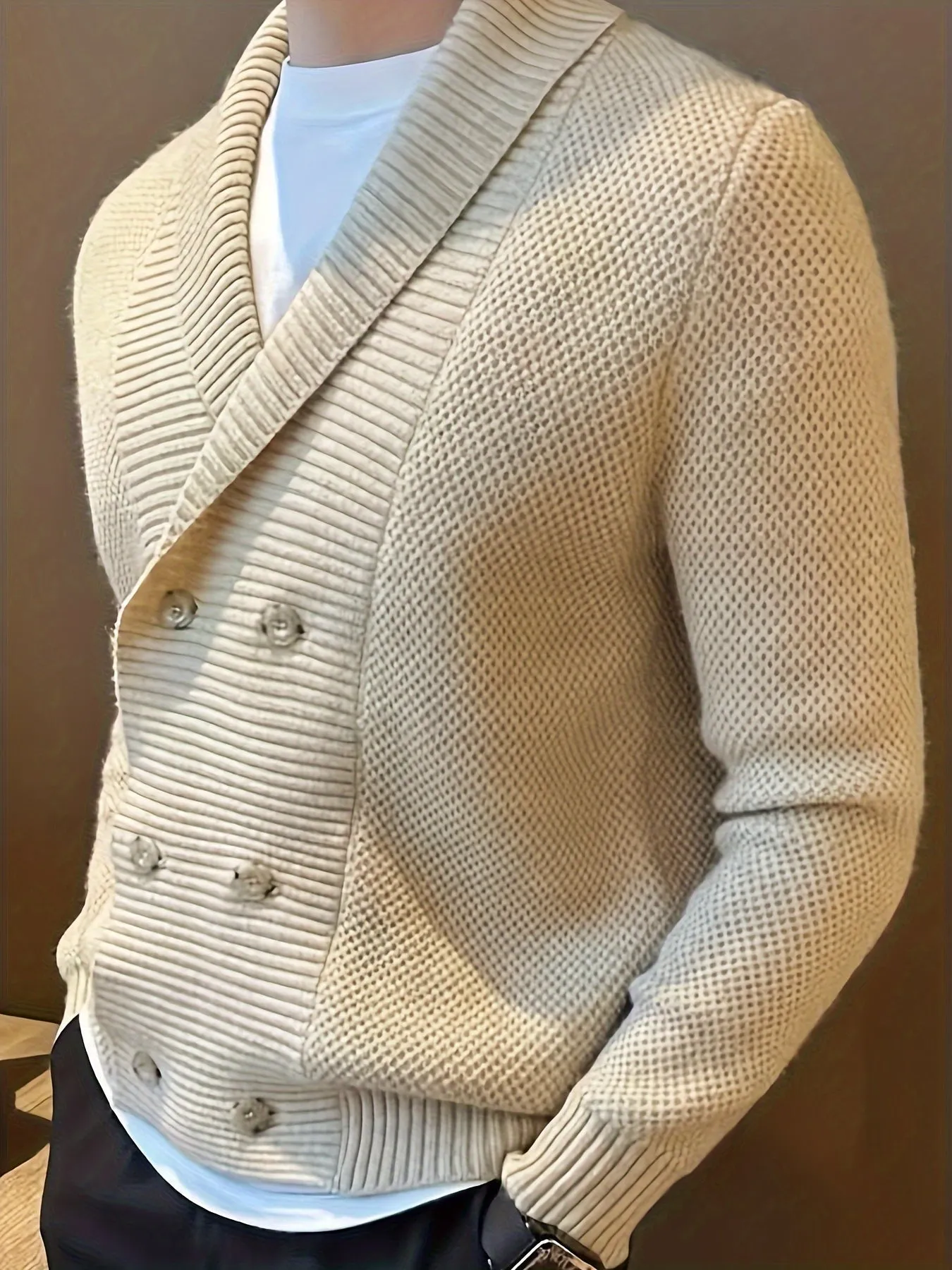 LORIK | Solid Knitted Mens Cardigan with Shawl Collar and Double Buttons
